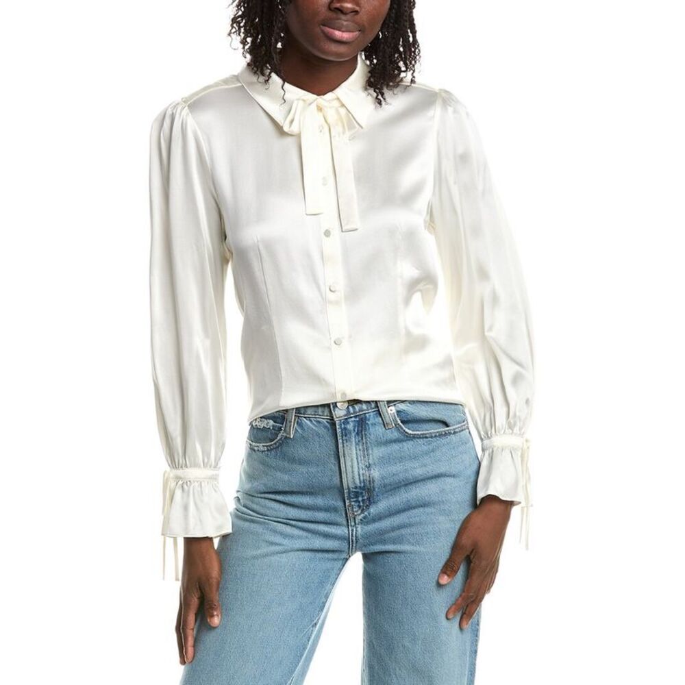 Cinq À Sept Womens  Troyer Silk Top, White